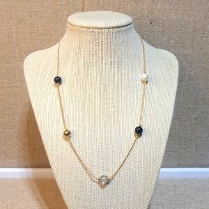 Vintage Retro Neutral Necklace - Short Floating Bead Black & White Jewelry